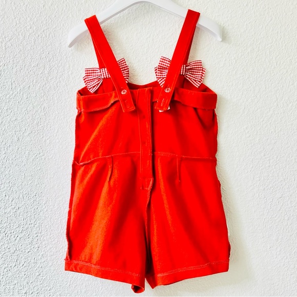 ♥️HP JANIE AND JACK Ponte Knit Romper 3 Red Jumpsuit Gingham Bow Toddler Girl - Picture 4 of 7